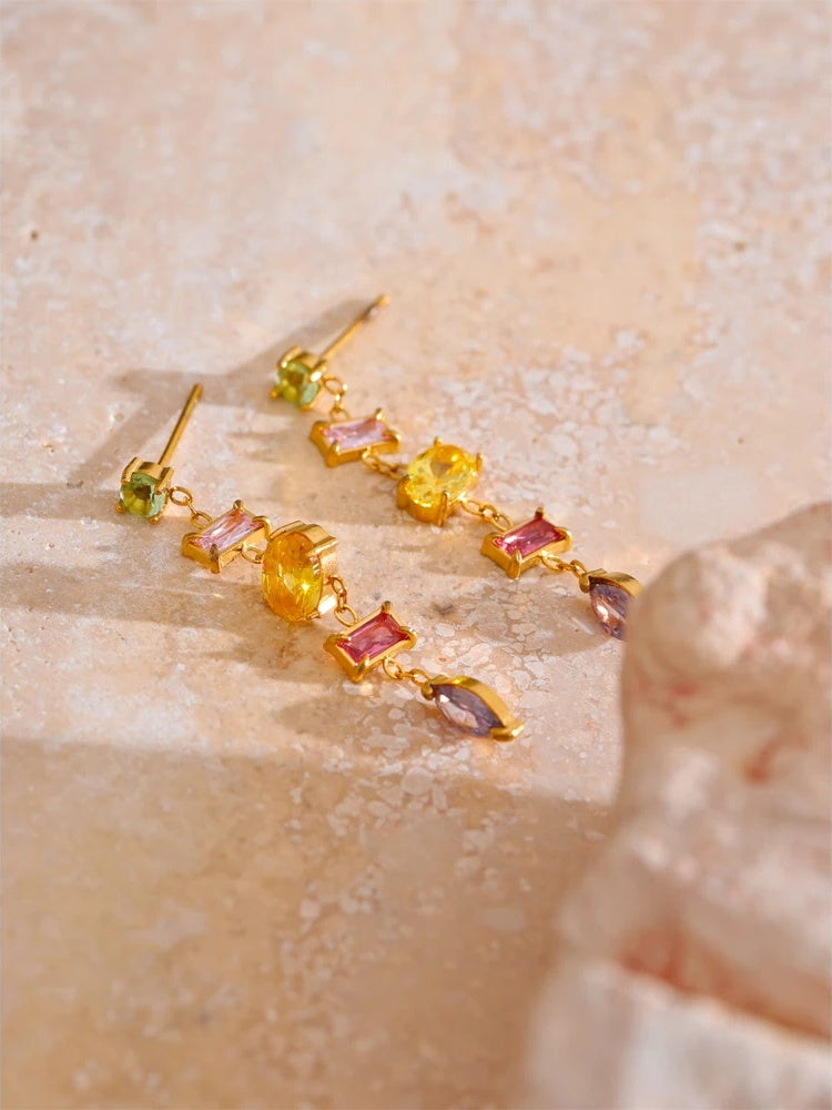 Colorful cubic zirconia drop dangle earrings - product image
