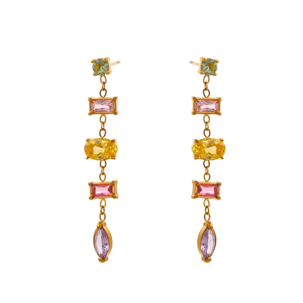 Colorful cubic zirconia drop dangle earrings - product image