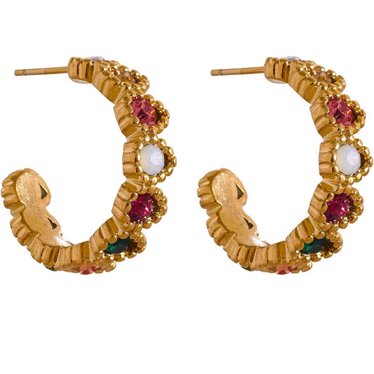 Colorful cubic zirconia heart hoop earrings - product image
