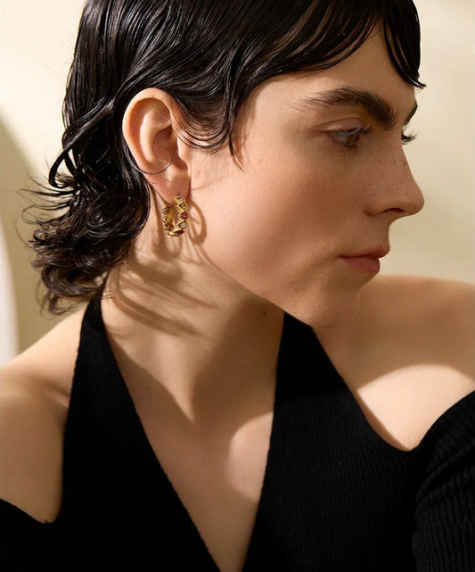 Colorful cubic zirconia heart hoop earrings - product image