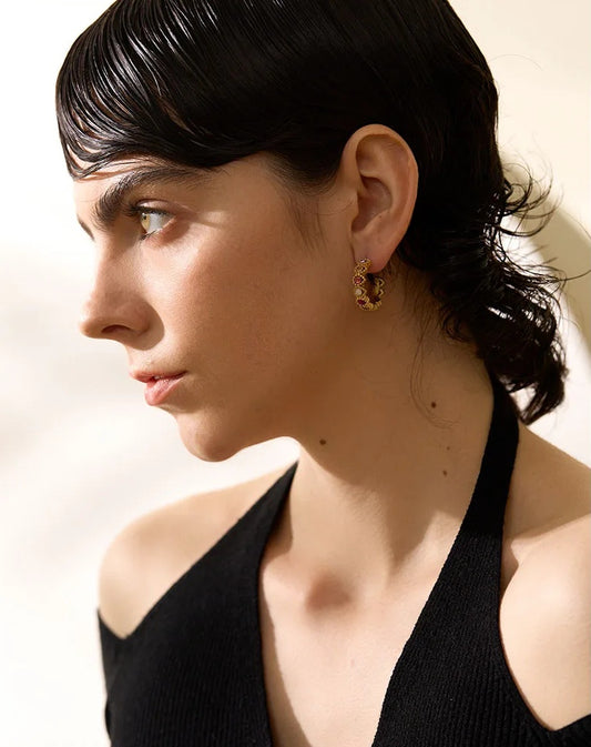 Colorful cubic zirconia heart hoop earrings - product image