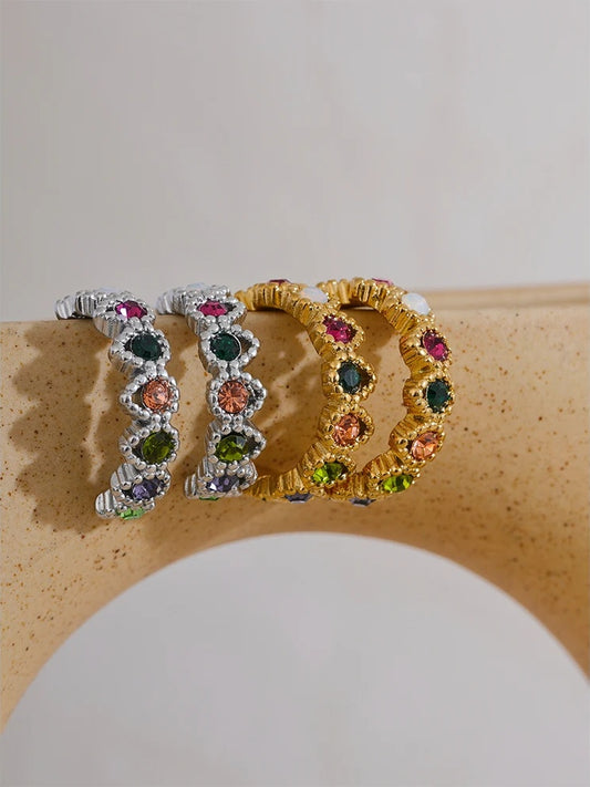 Colorful cubic zirconia heart hoop earrings - product image