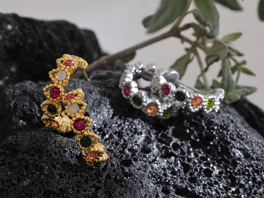 Colorful cubic zirconia heart hoop earrings - product image
