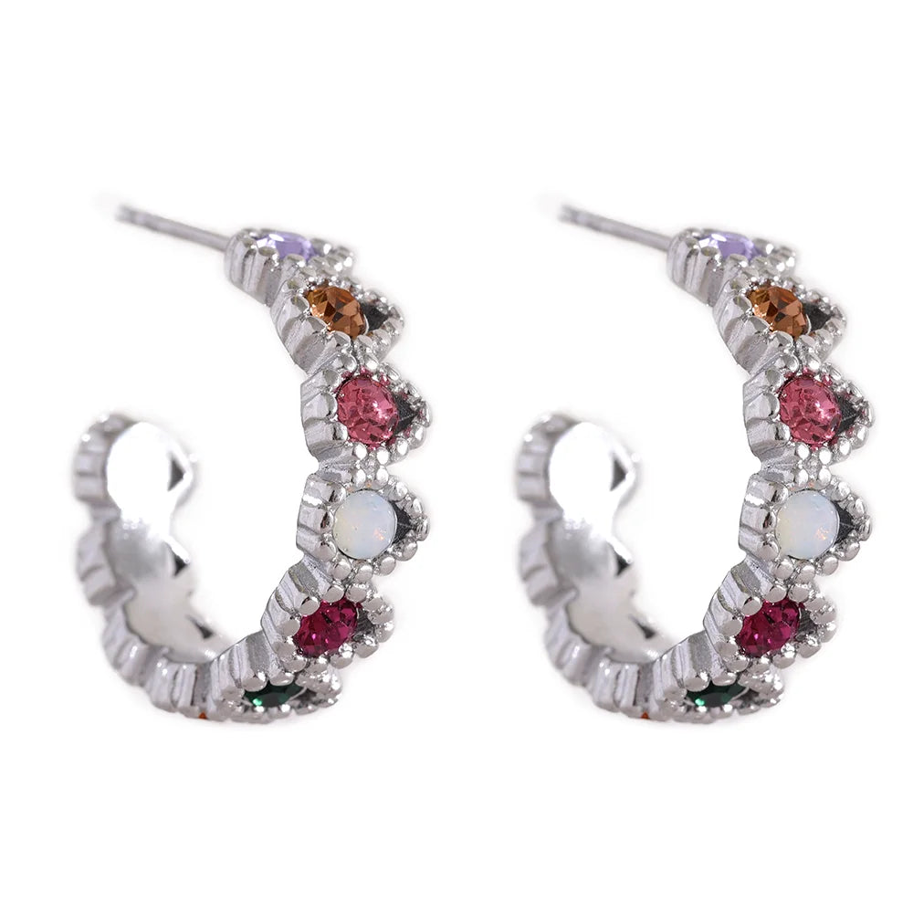 Colorful cubic zirconia heart hoop earrings - product image