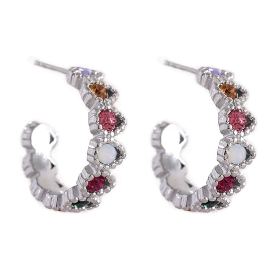 Colorful cubic zirconia heart hoop earrings - product image