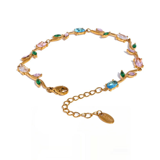 Colorful cubic zirconia leaf chain bracelet women's - product image