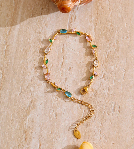 Colorful cubic zirconia leaf chain bracelet women's - product image