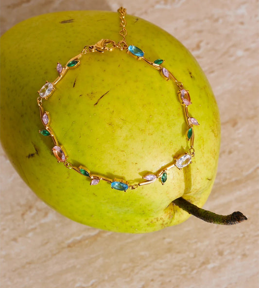 Colorful cubic zirconia leaf chain bracelet women's - product image