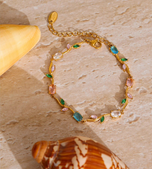 Colorful cubic zirconia leaf chain bracelet women's - product image