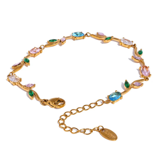 Colorful cubic zirconia leaf chain bracelet women's - product image
