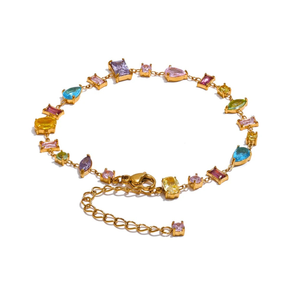Colorful cubic zirconia minimalist charm bracelet - product image