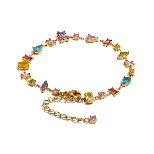 Colorful cubic zirconia minimalist charm bracelet - product image