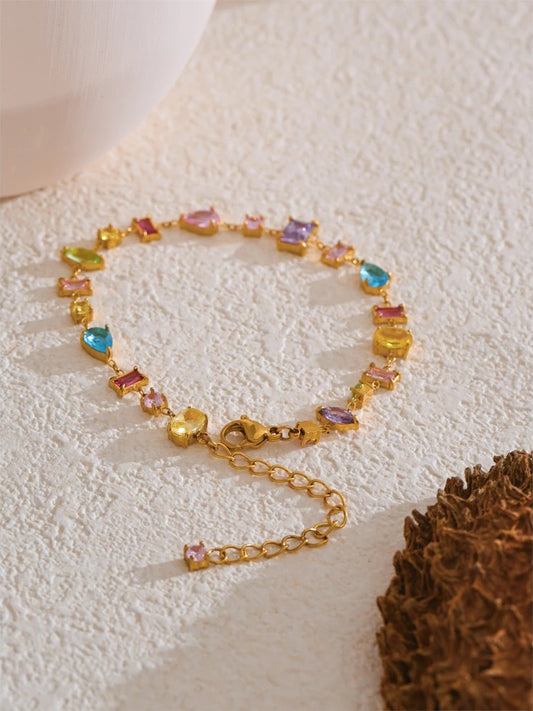 Colorful cubic zirconia minimalist charm bracelet - product image