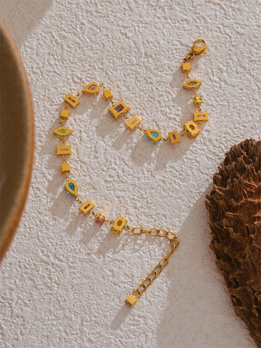 Colorful cubic zirconia minimalist charm bracelet - product image