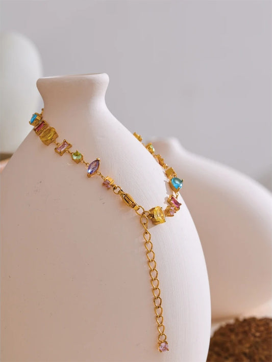 Colorful cubic zirconia minimalist charm bracelet - product image