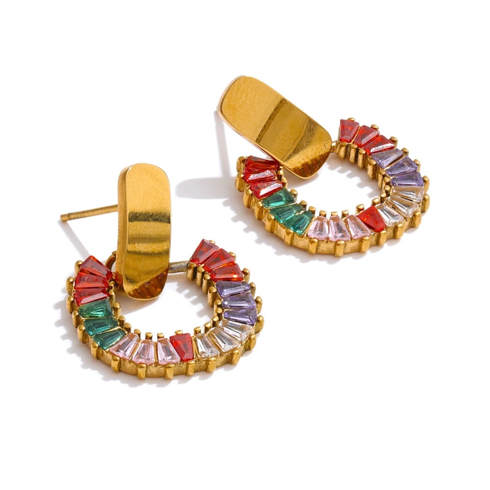 Colorful cubic zirconia modern drop earrings - product image