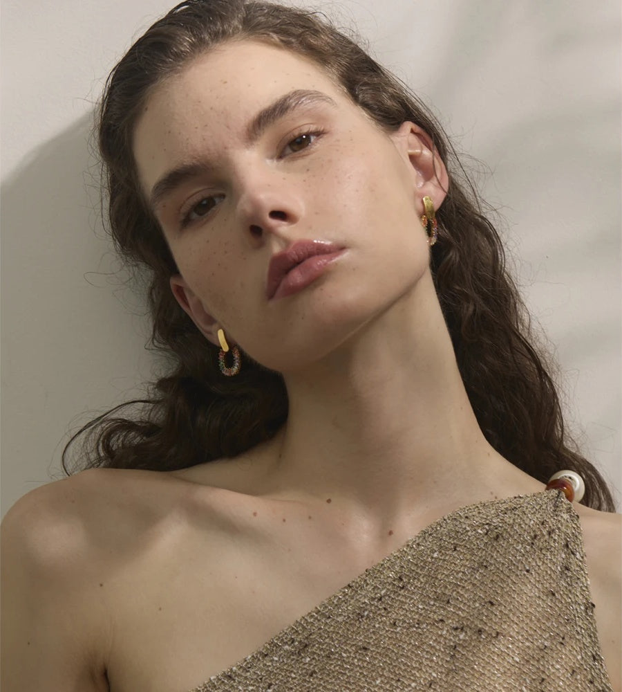 Colorful cubic zirconia modern drop earrings - product image