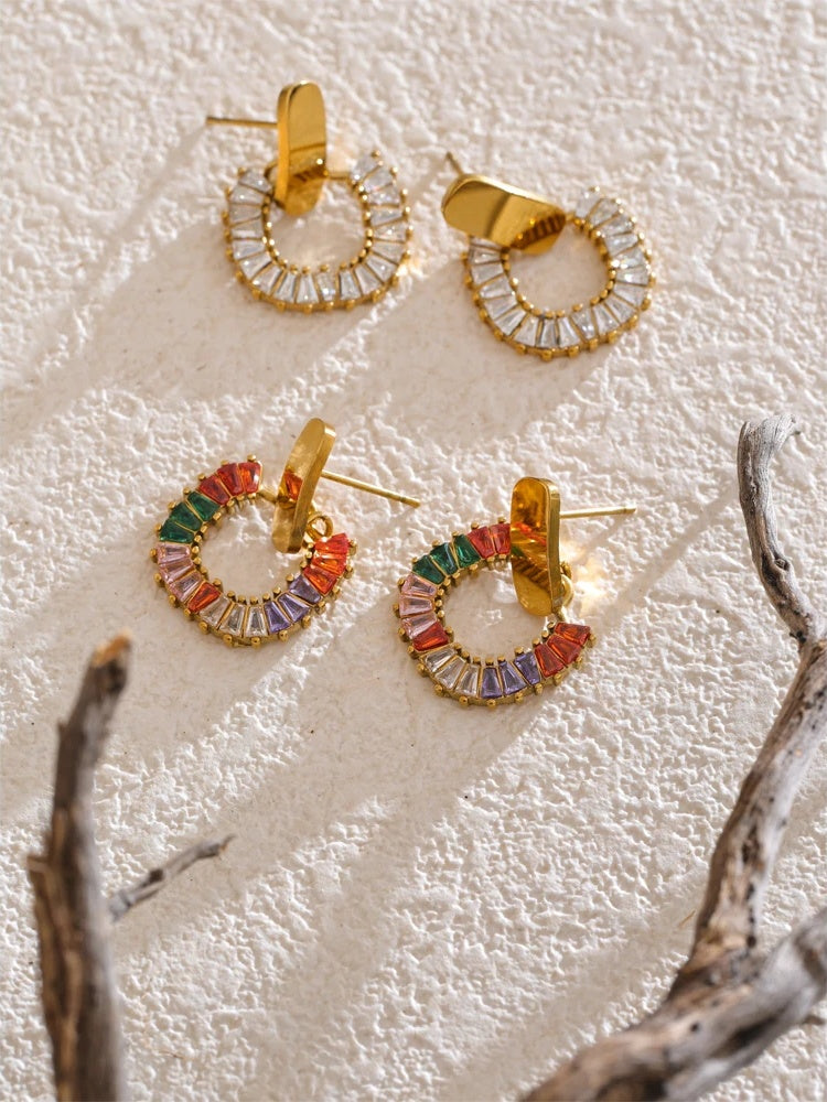 Colorful cubic zirconia modern drop earrings - product image