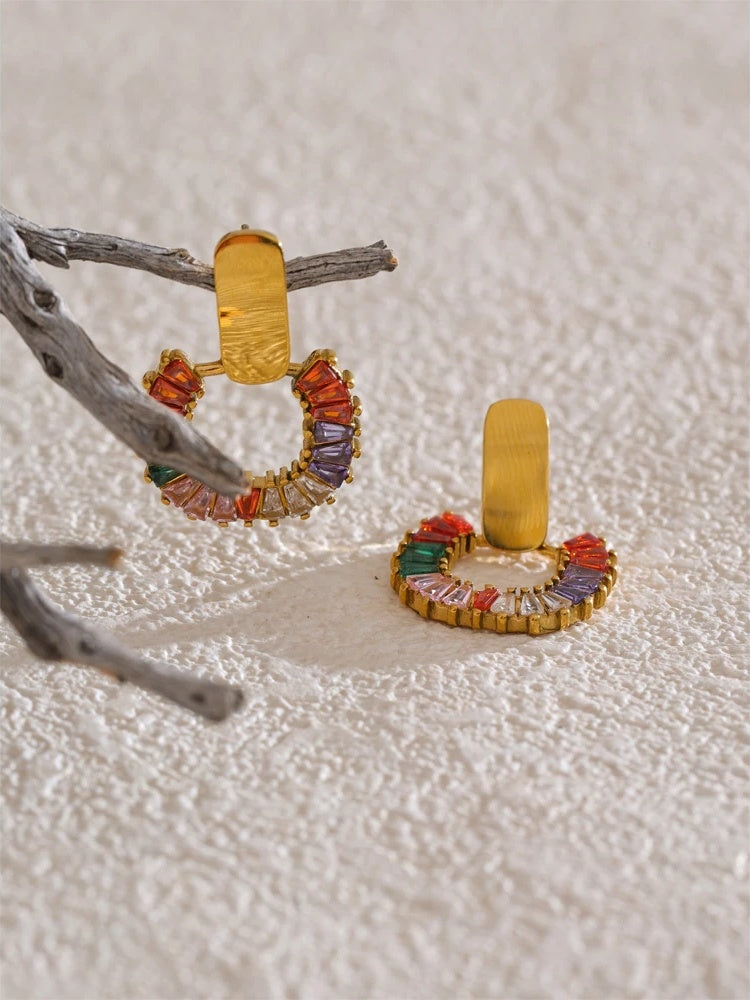 Colorful cubic zirconia modern drop earrings - product image