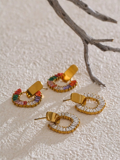 Colorful cubic zirconia modern drop earrings - product image