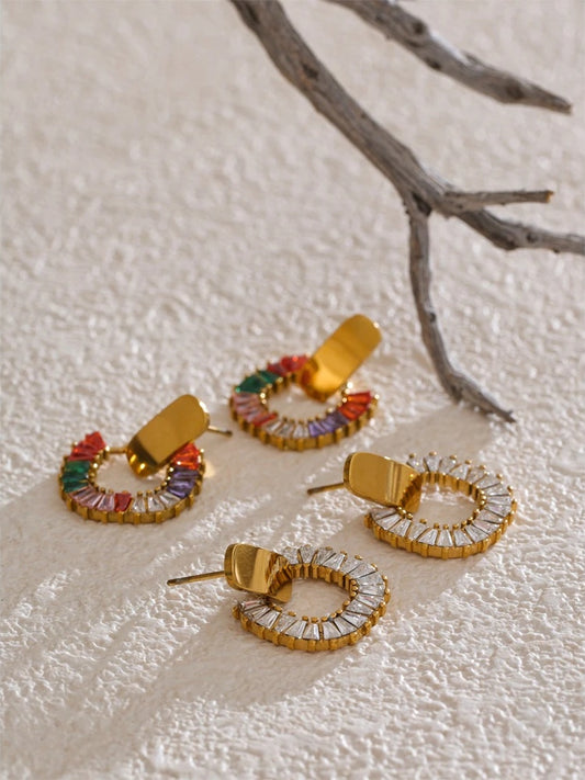 Colorful cubic zirconia modern drop earrings - product image