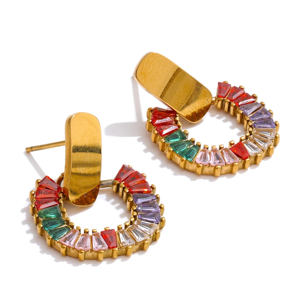 Colorful cubic zirconia modern drop earrings - product image