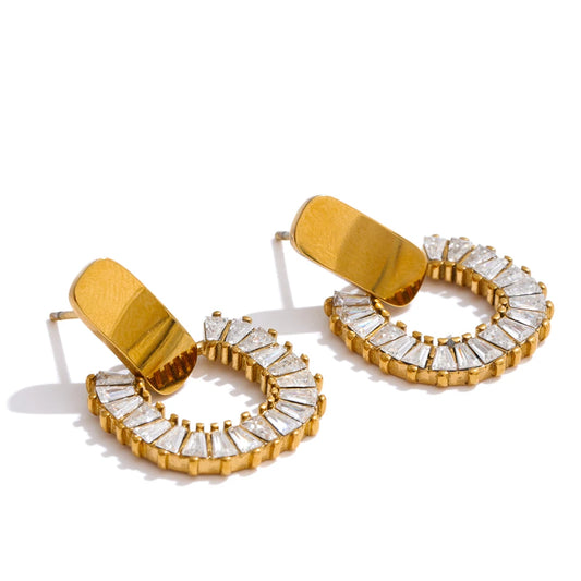 Colorful cubic zirconia modern drop earrings - product image