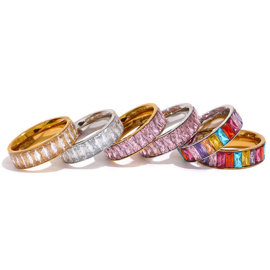Colorful cubic zirconia multiple band fashion ring - product image