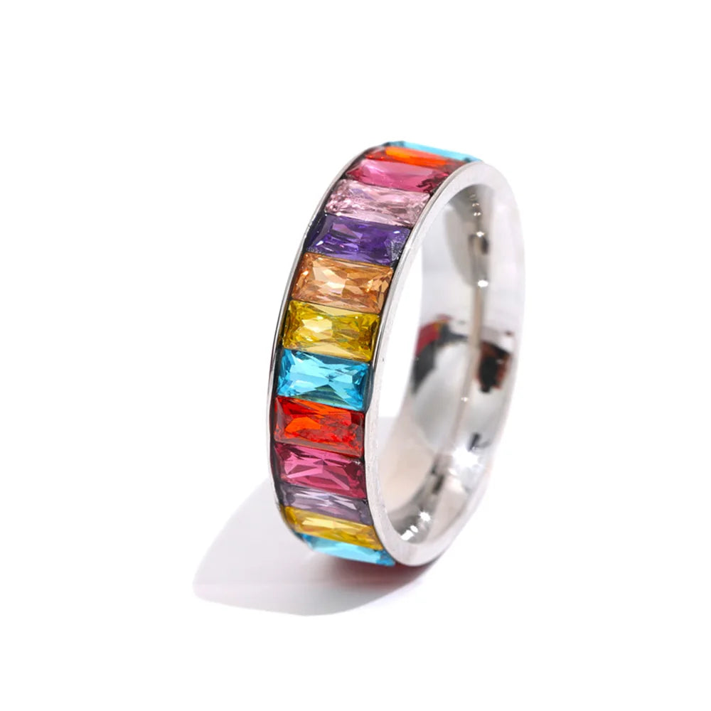 Colorful cubic zirconia multiple band fashion ring - product image