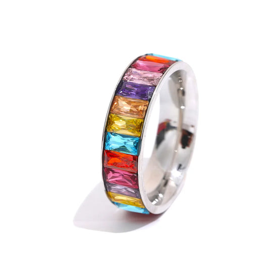 Colorful cubic zirconia multiple band fashion ring - product image