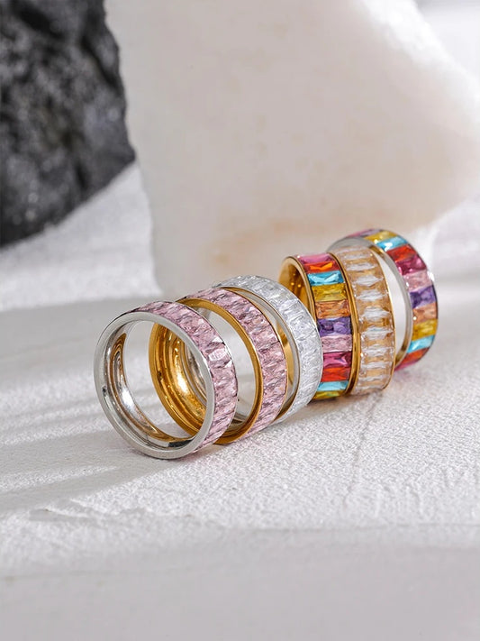 Colorful cubic zirconia multiple band fashion ring - product image
