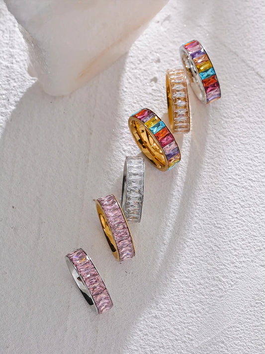 Colorful cubic zirconia multiple band fashion ring - product image