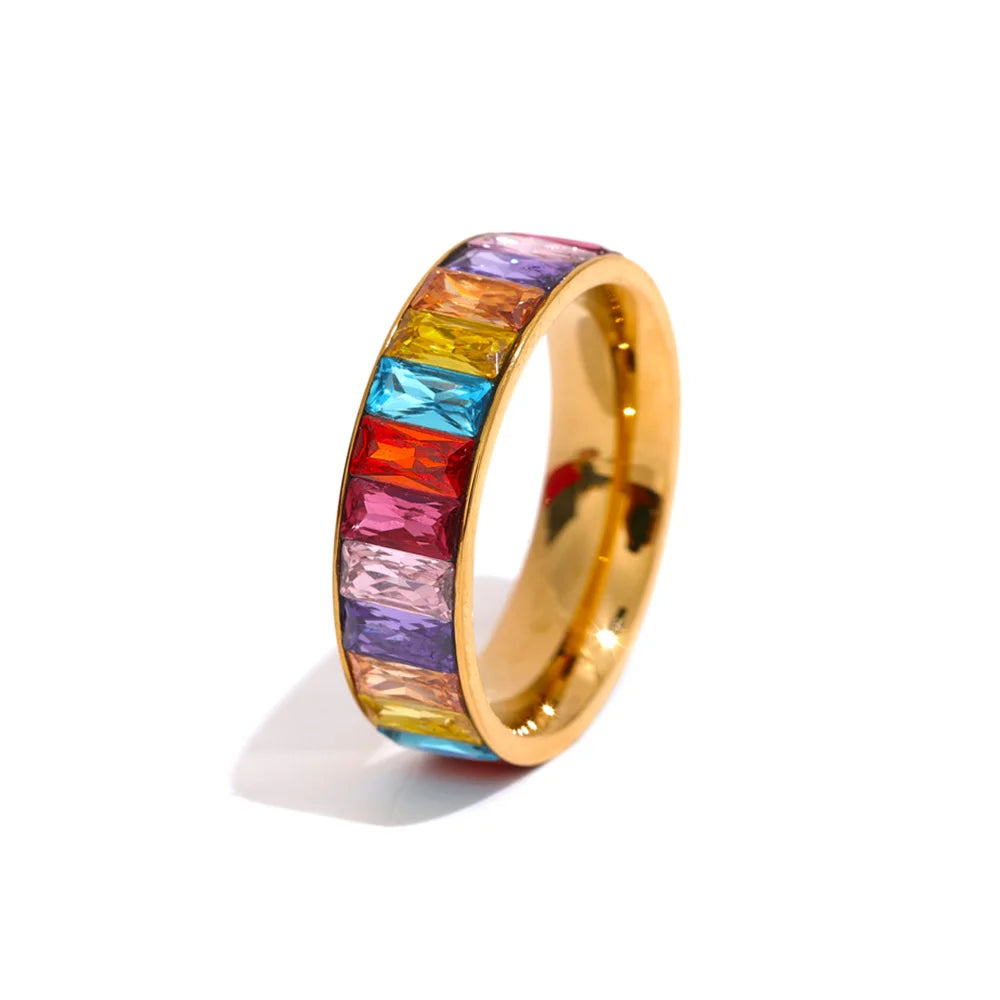 Colorful cubic zirconia multiple band fashion ring - product image
