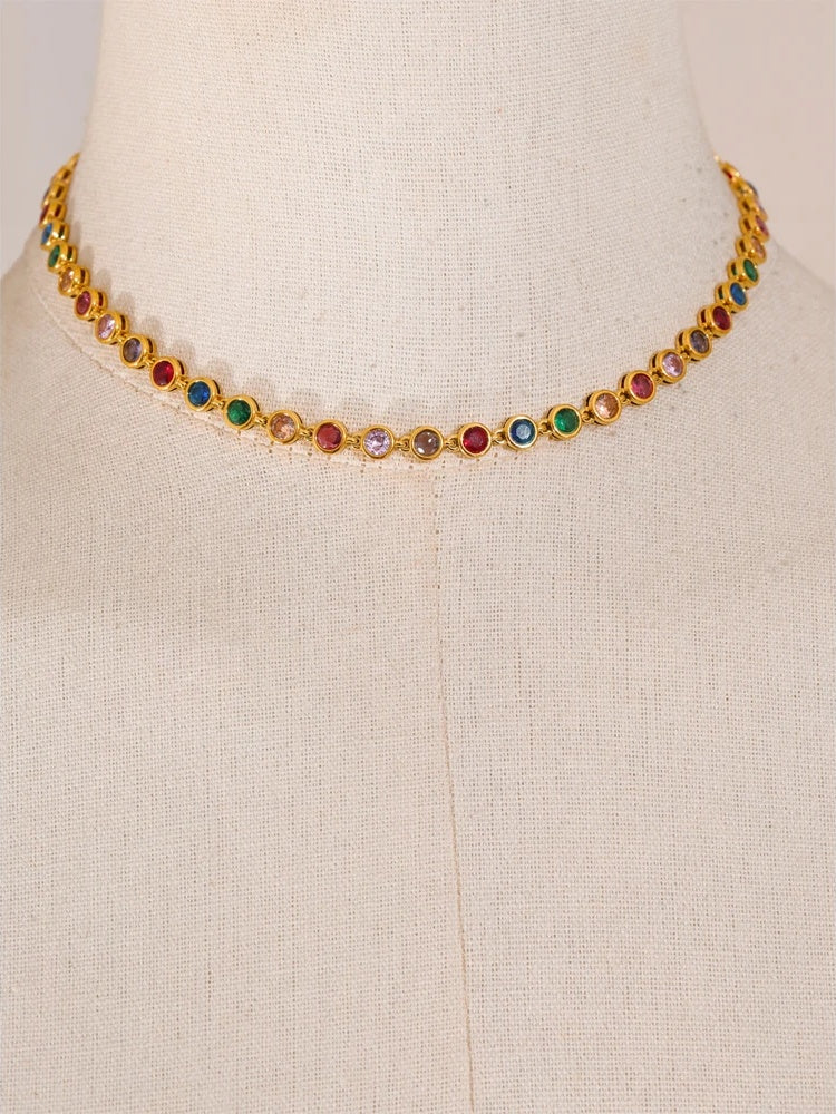 Colorful cubic zirconia necklace bracelet set - product image