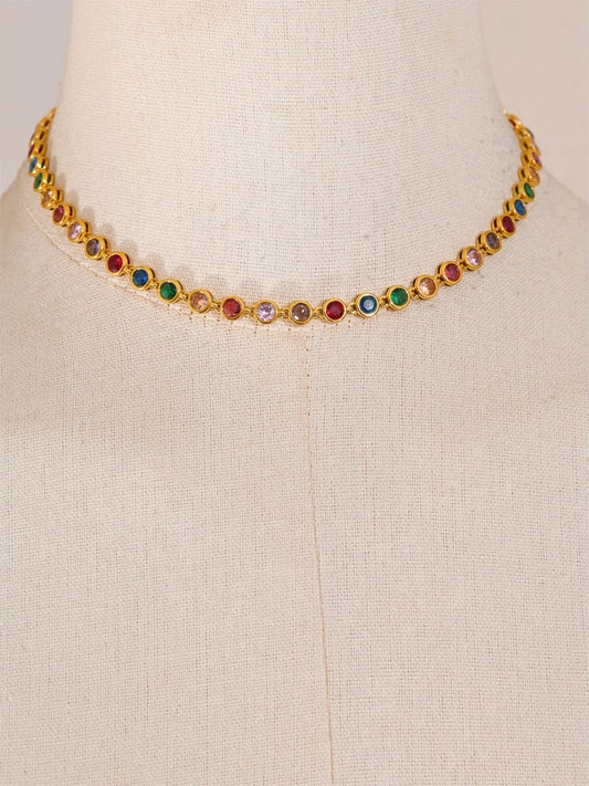 Colorful cubic zirconia necklace bracelet set - product image