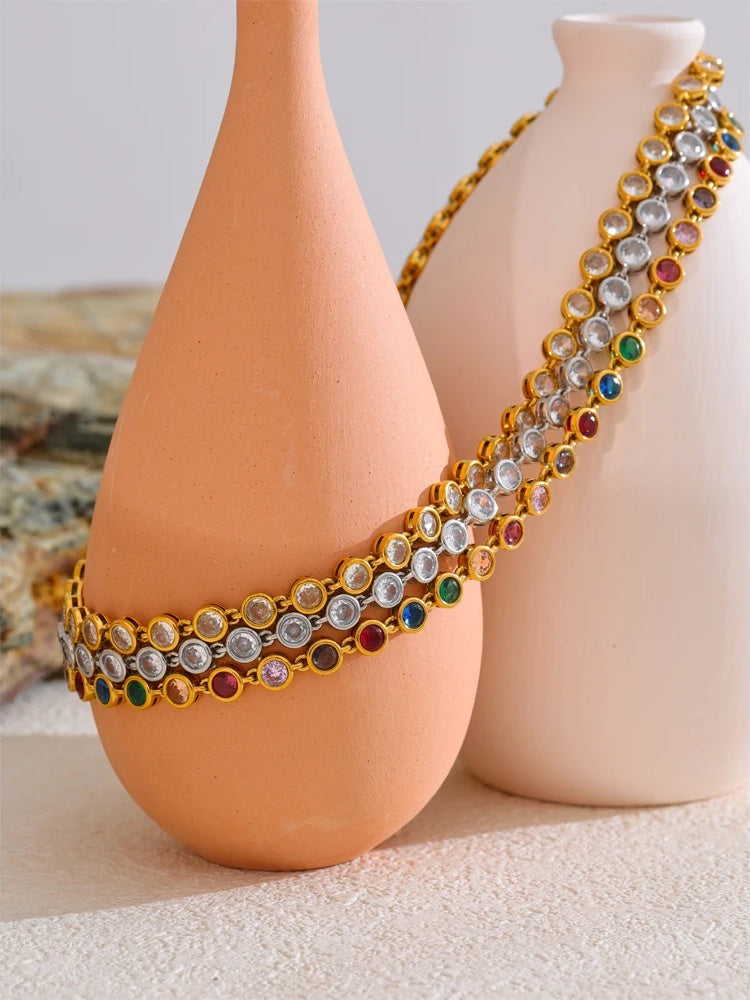 Colorful cubic zirconia necklace bracelet set - product image