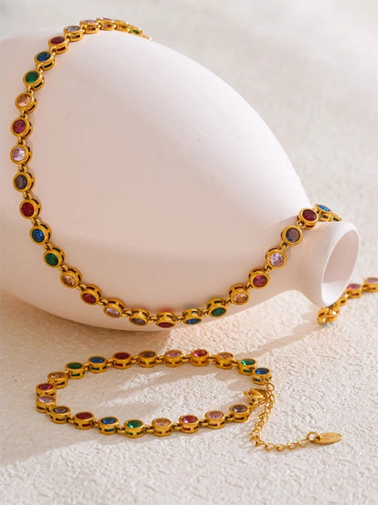 Colorful cubic zirconia necklace bracelet set - product image