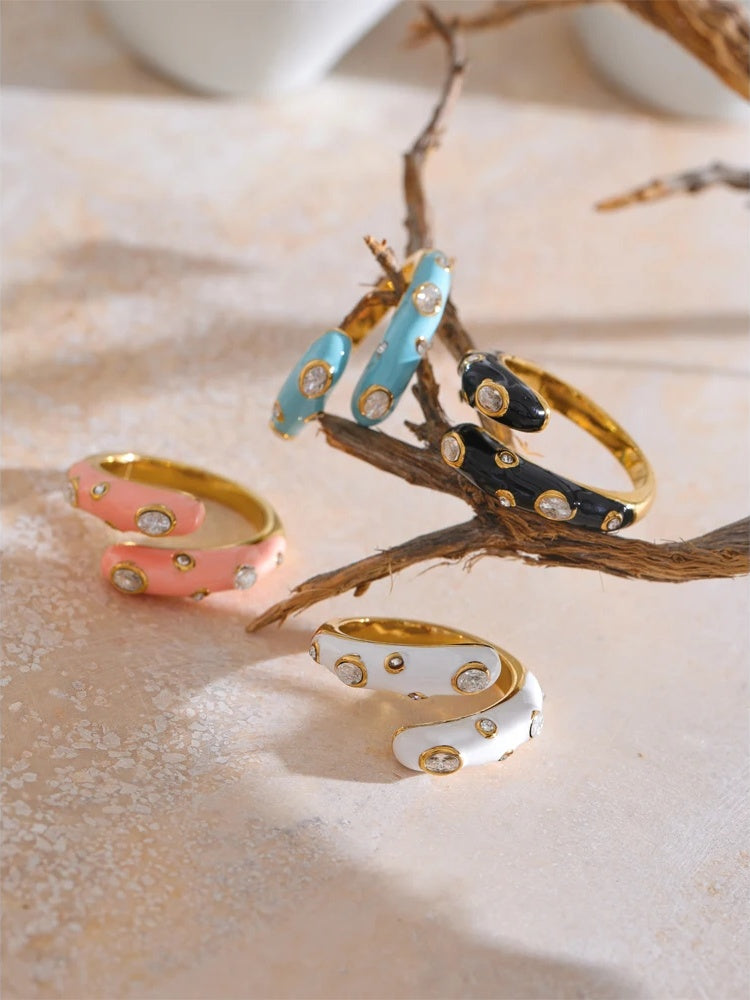 Colorful cubic zirconia open adjustable ring - product image