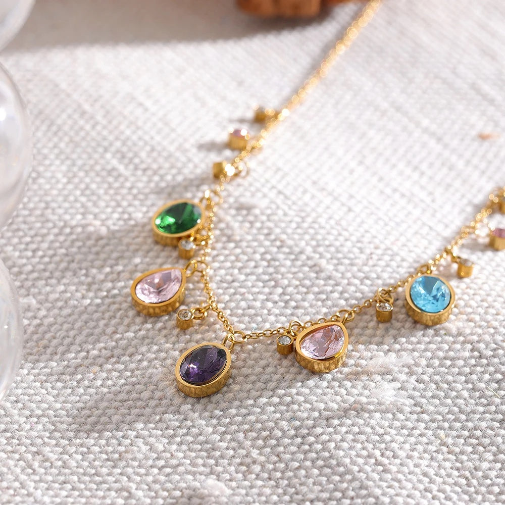 Colorful cubic zirconia pendant necklace party jewelry - product image