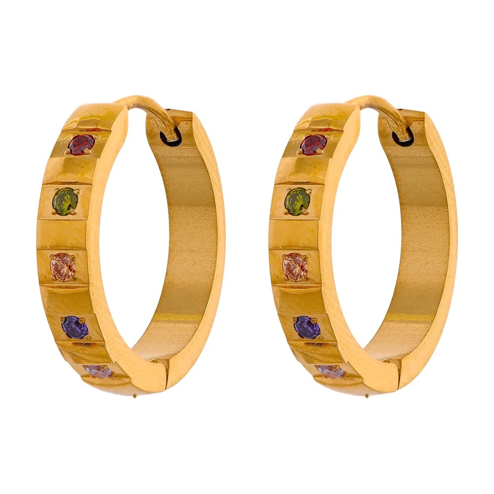 Colorful cubic zirconia round classic hoop earrings - product image