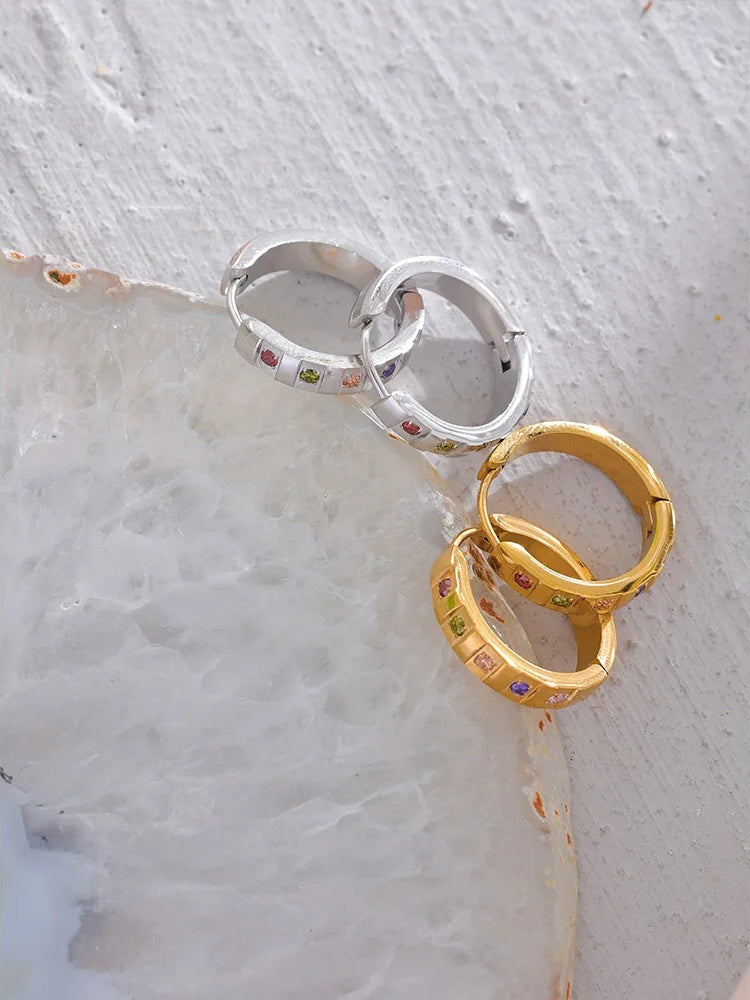 Colorful cubic zirconia round classic hoop earrings - product image