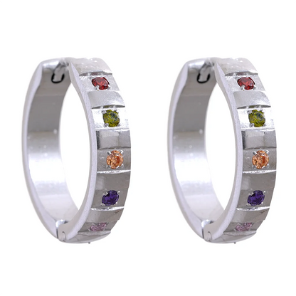 Colorful cubic zirconia round classic hoop earrings - product image