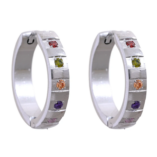 Colorful cubic zirconia round classic hoop earrings - product image