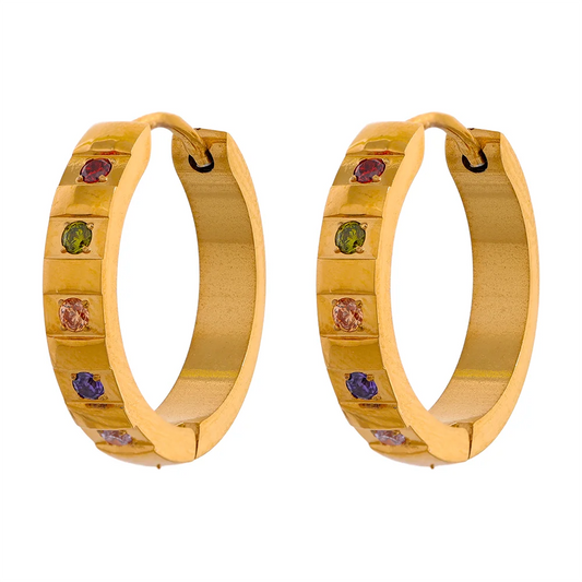 Colorful cubic zirconia round classic hoop earrings - product image