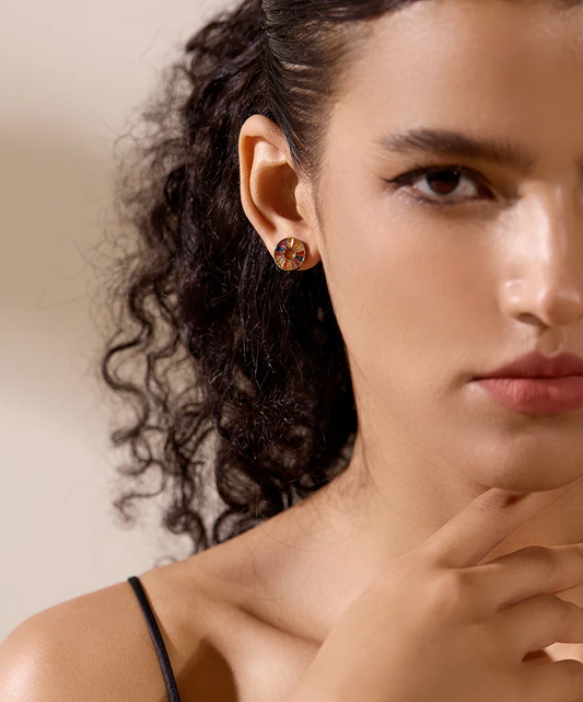 Colorful cubic zirconia round stud earrings - product image
