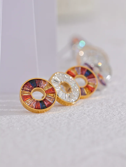 Colorful cubic zirconia round stud earrings - product image