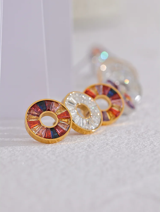 Colorful cubic zirconia round stud earrings - product image