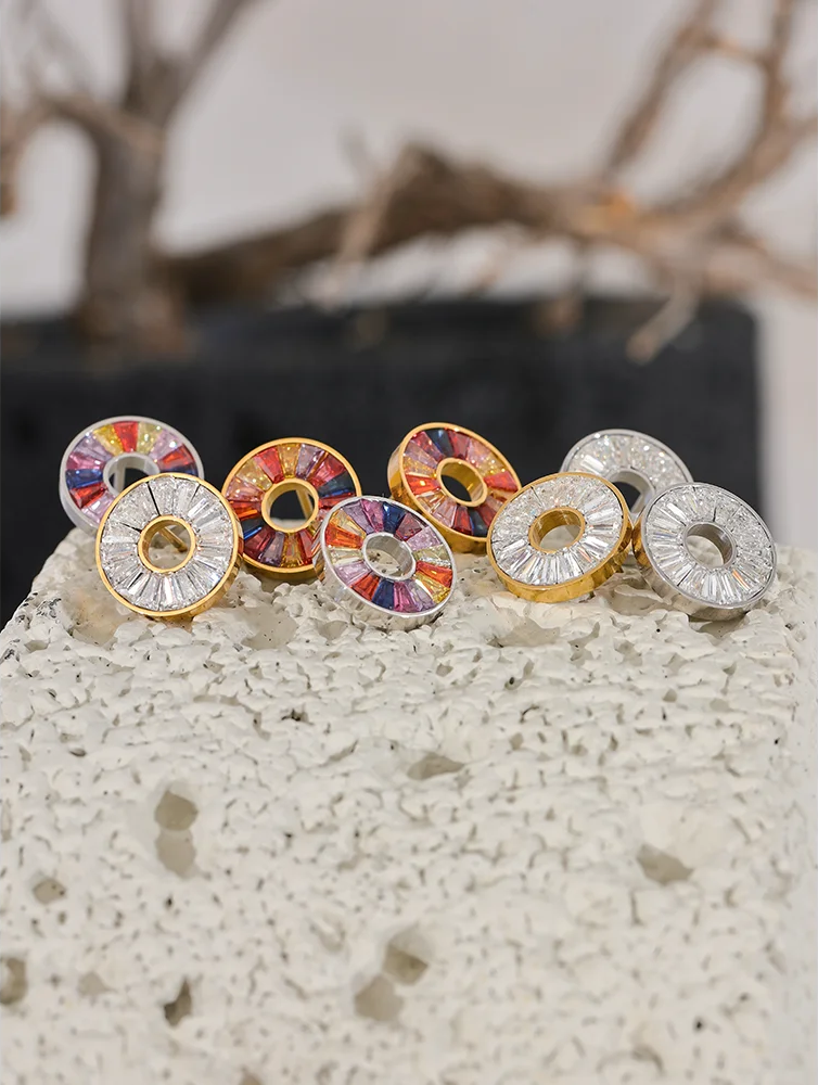 Colorful cubic zirconia round stud earrings - product image