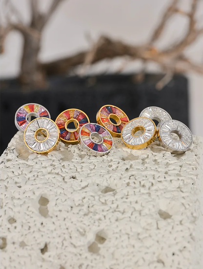 Colorful cubic zirconia round stud earrings - product image