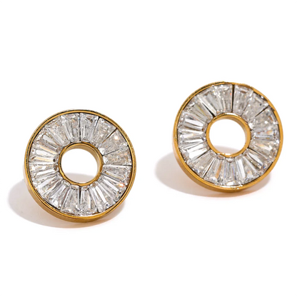 Colorful cubic zirconia round stud earrings - product image
